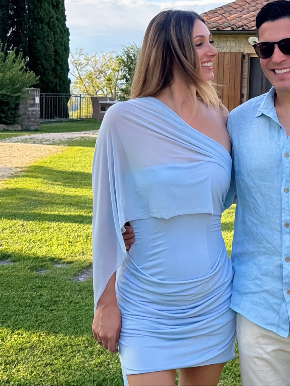 Meshki One-Shoulder Draped Mini Dress in Powder Blue - Picture 5 of 5